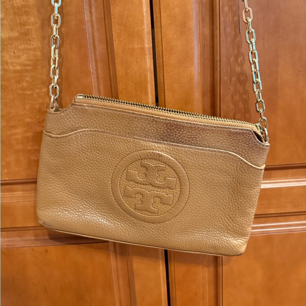 Tory Burch Tan Crossbody Bag with Logo Medallion